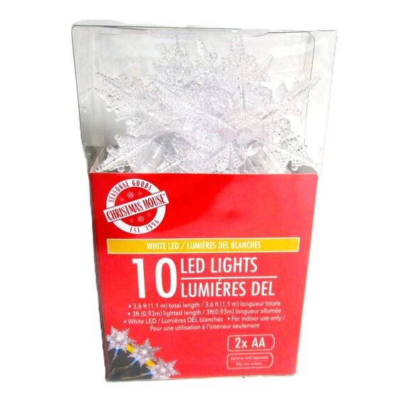 Christmas House LED Snowflakes String Lights 10 Count 3 Ft Battery DIY Crafts - Picture 2 of 4